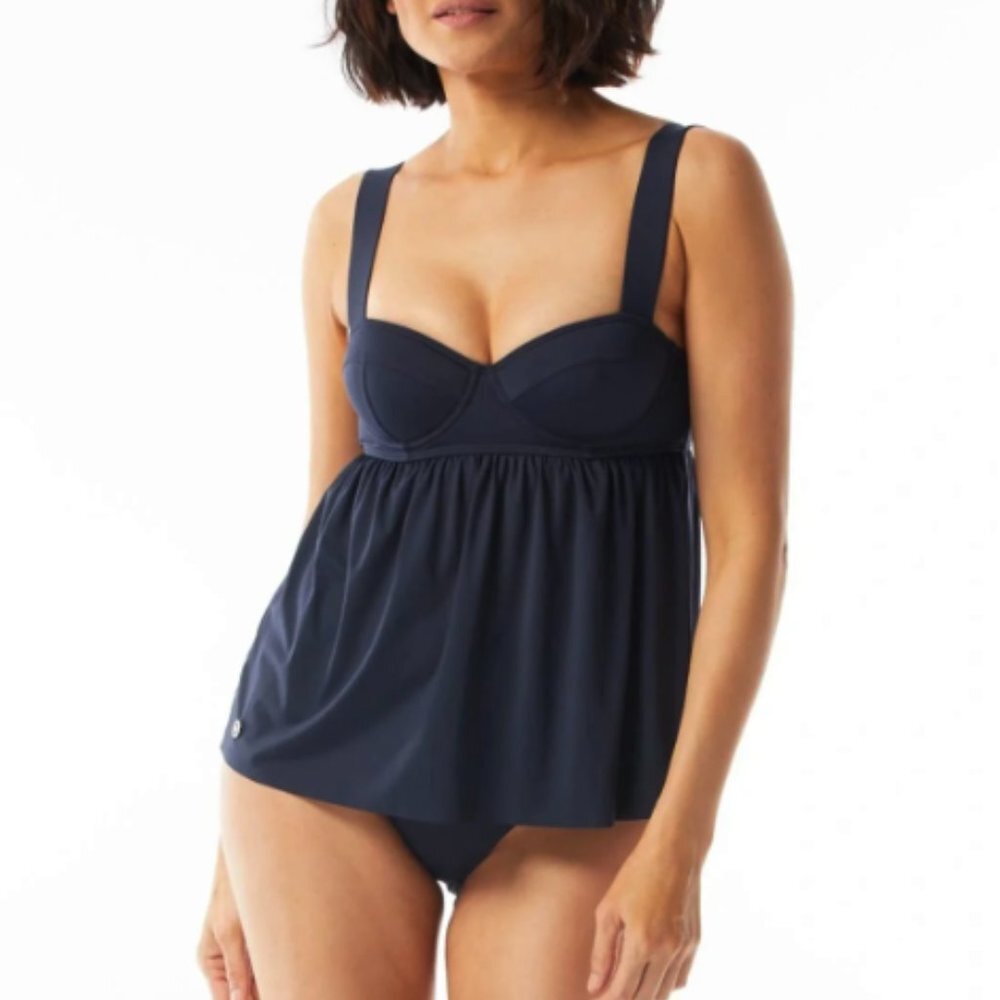 NWT MICHAEL Michael Kors Women's Baby Doll Tankini Top Navy Blue